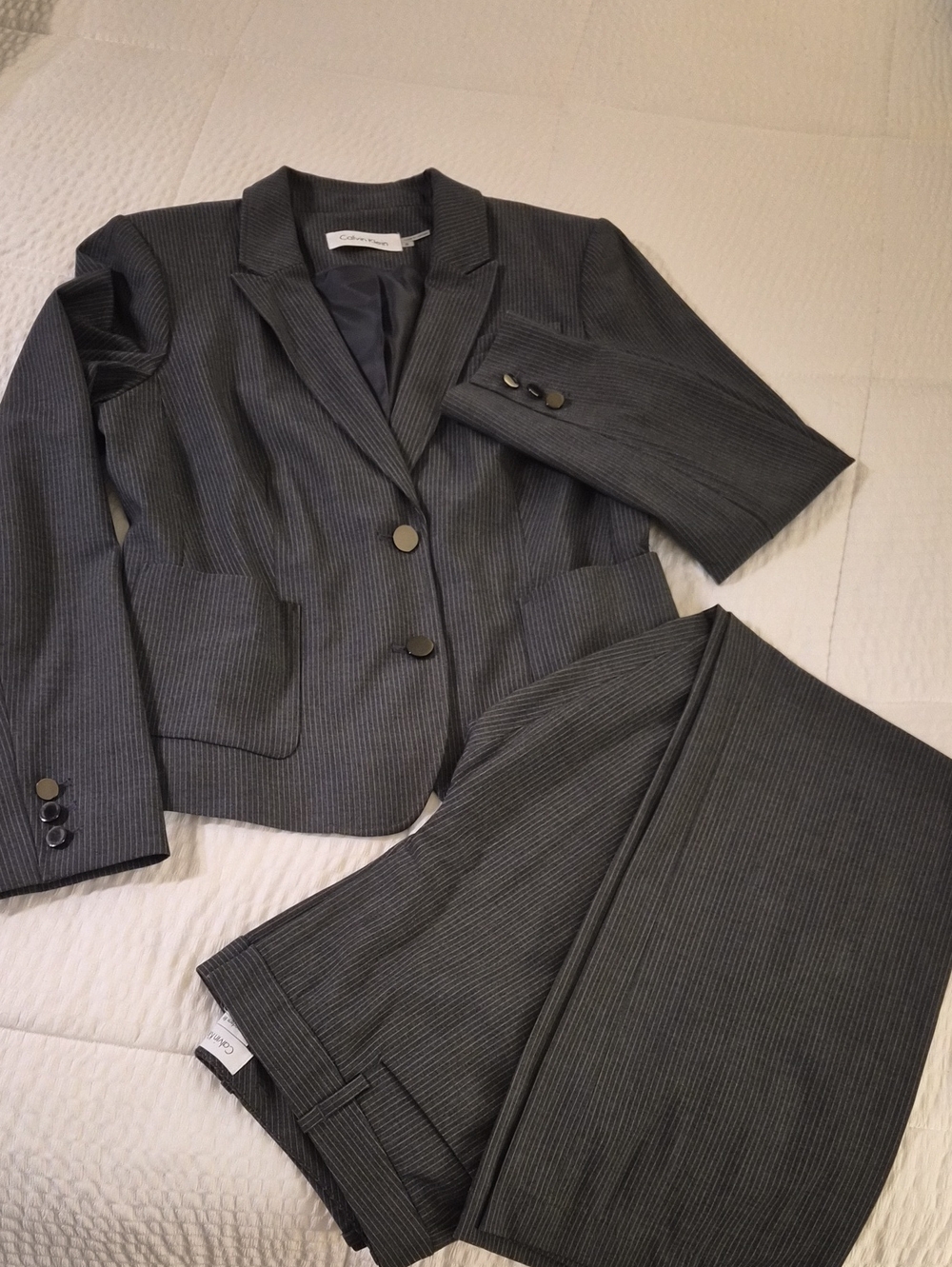 Calvin Klein Women's Dark Gray Pinstripe Suit Jacket & Pants